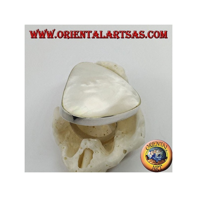 Anillo de plata con juego de nácar triangular ajustable (tamaño libre)