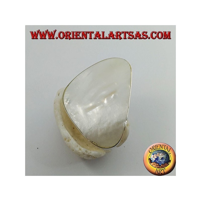 Anillo de plata con juego de nácar triangular ajustable (tamaño libre)