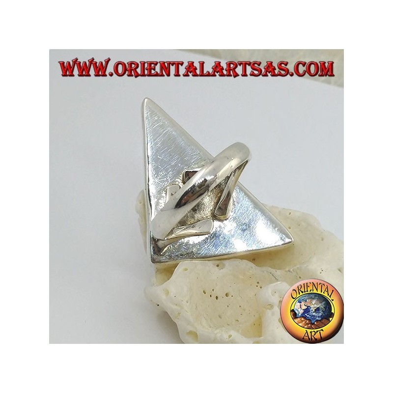 Silver ring with scalene triangle mother-of-pearl set on a smooth frame