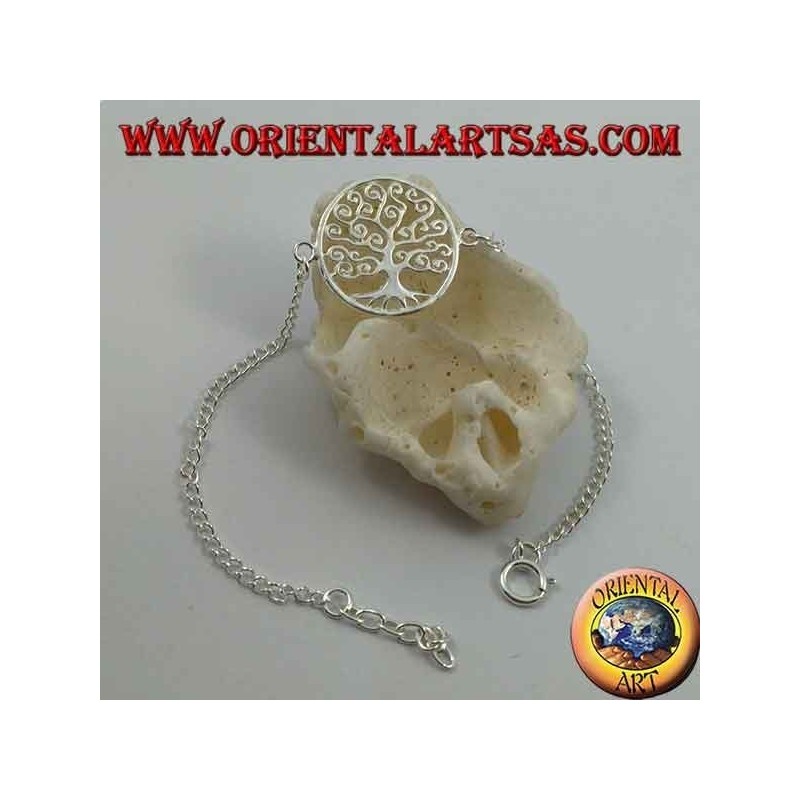 Bracciale in argento morbido a catenina con albero della vita Klimt nel cerchio al centro