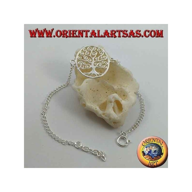 Bracelet chaîne en argent doux avec arbre de vie Klimt dans le cercle au centre