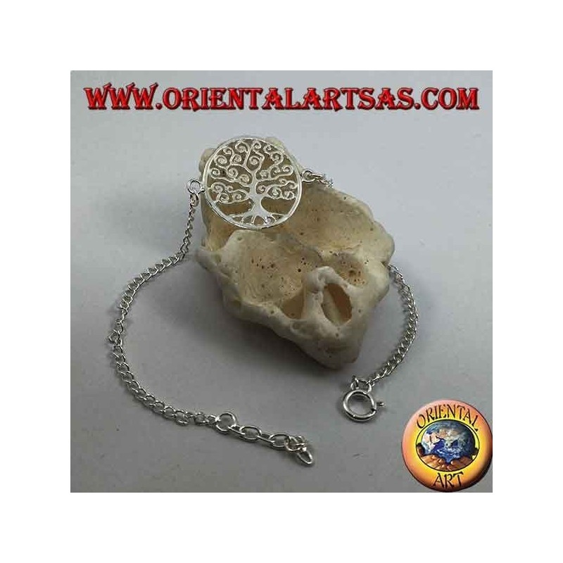 Soft silver chain bracelet with Klimt tree of life in the circle in the center