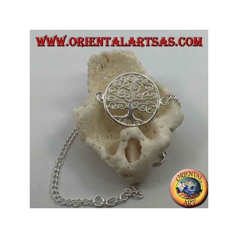 Bracelet chaîne en argent doux avec arbre de vie Klimt dans le cercle au centre