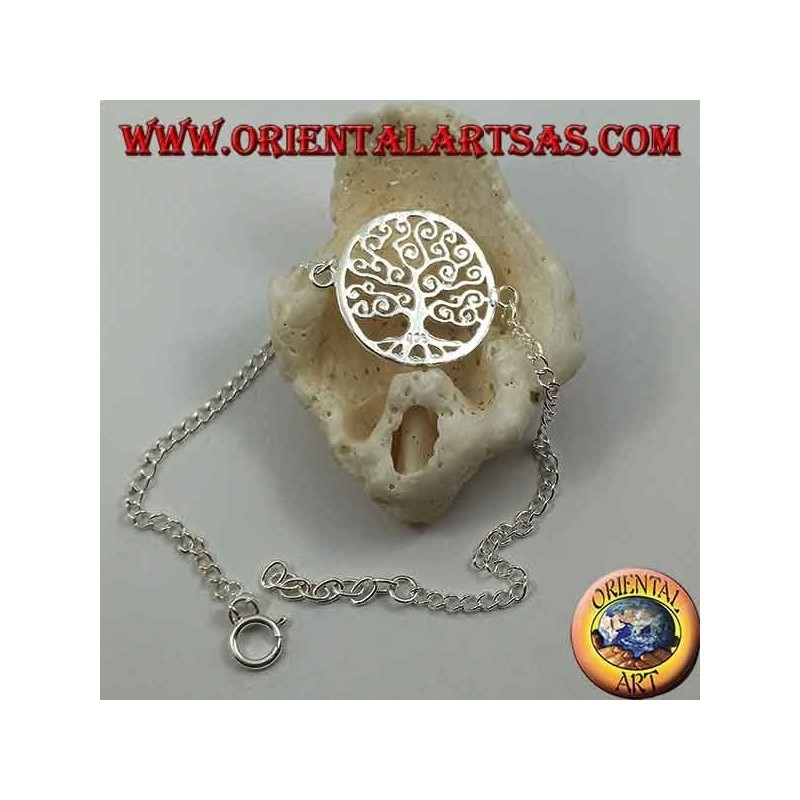 Bracciale in argento morbido a catenina con albero della vita Klimt nel cerchio al centro