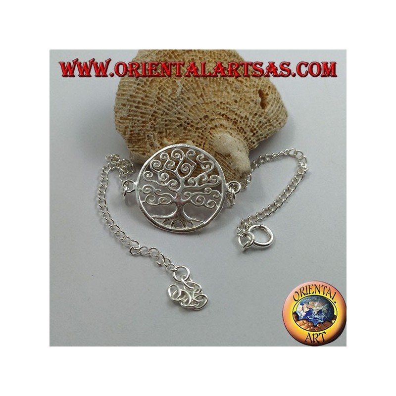 Soft silver chain bracelet with Klimt tree of life in the circle in the center
