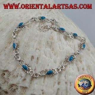 Pulsera de plata suave con 9 escorpiones con turquesa.