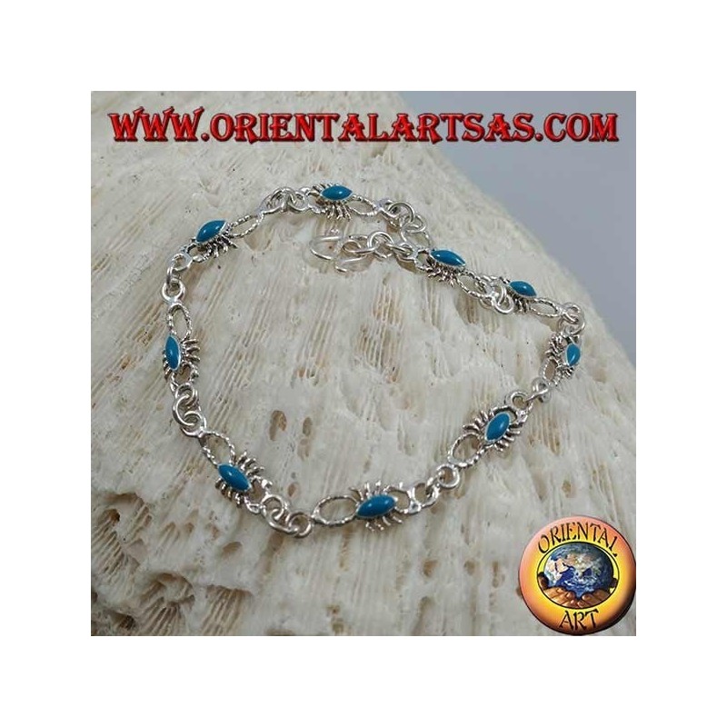 Soft silver bracelet with 9 scorpions with turquoise