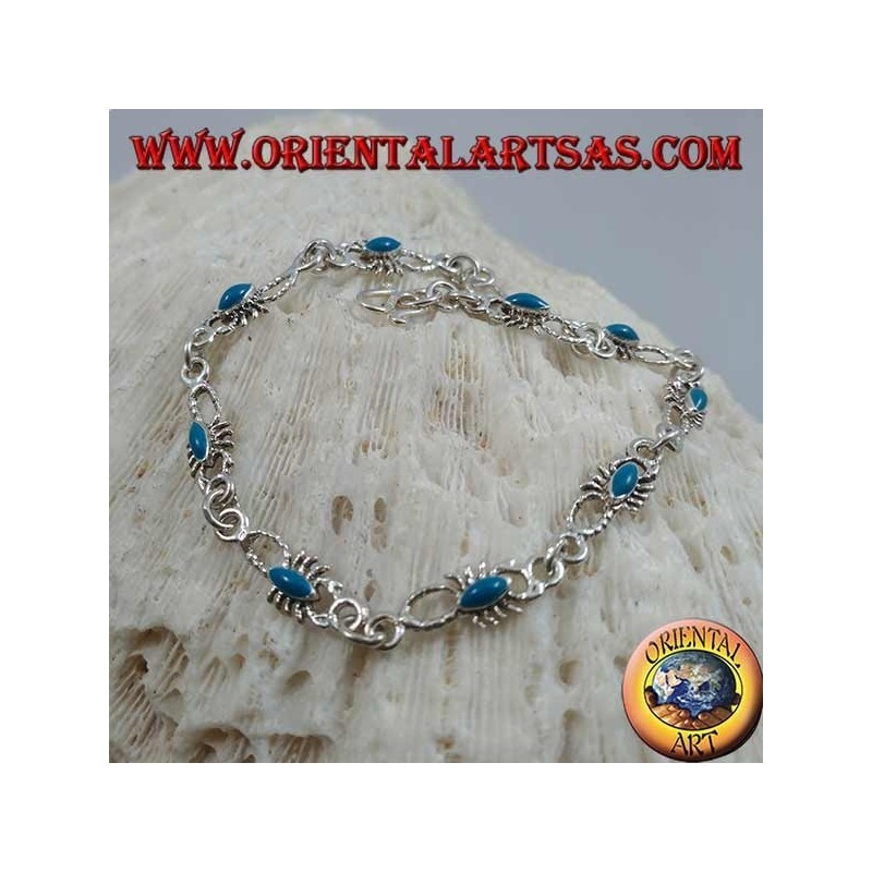 Soft silver bracelet with 9 scorpions with turquoise