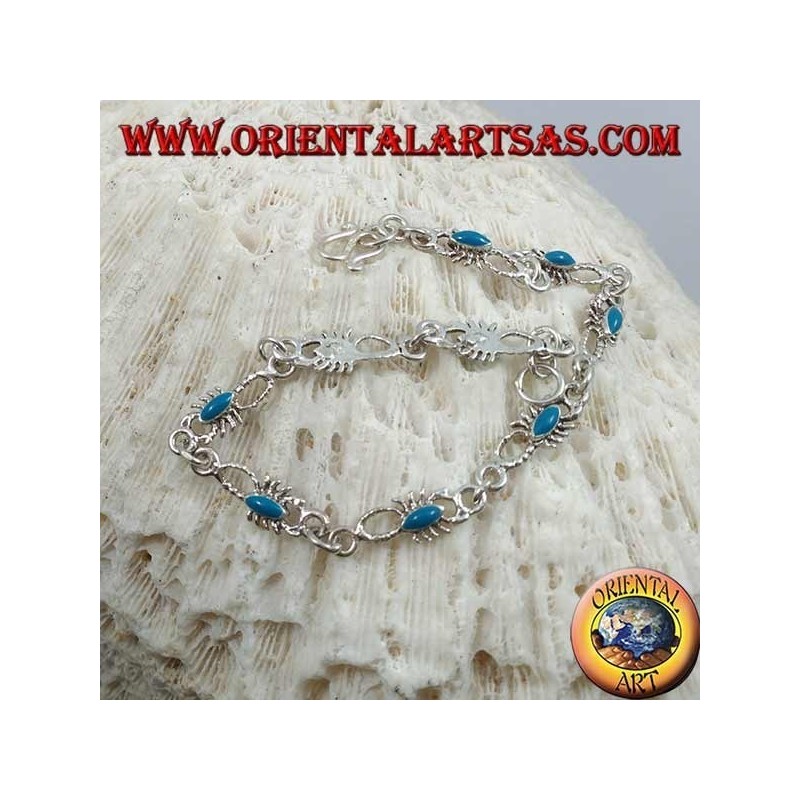 Bracciale in argento morbido con 9 scorpioni con turchese
