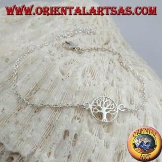Soft silver chain bracelet with tree of life in the small circle in the center