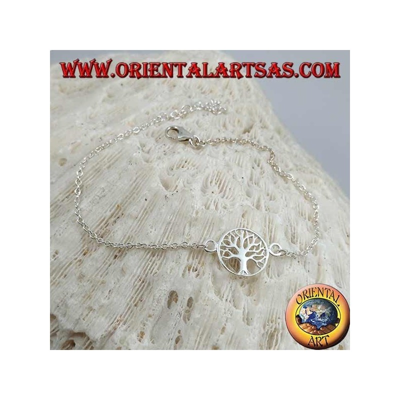 Soft silver chain bracelet with tree of life in the small circle in the center