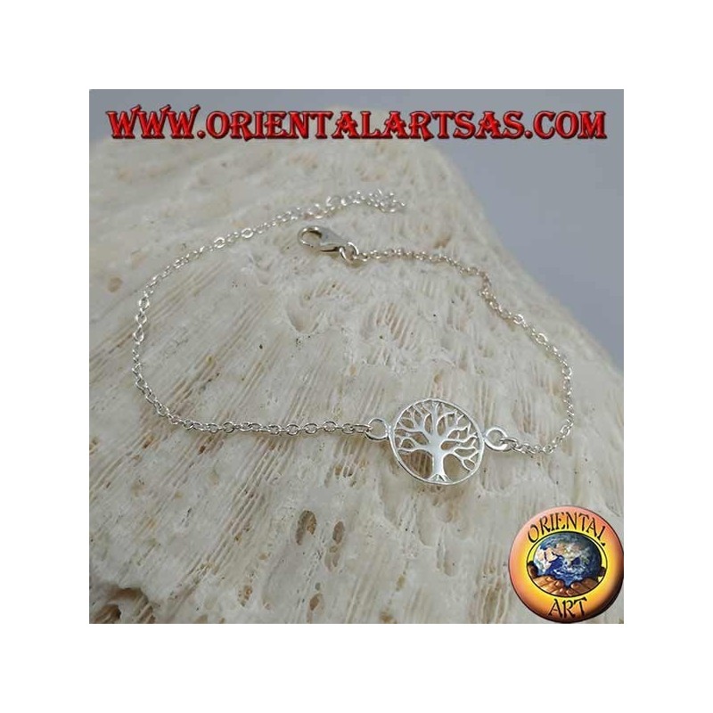 Pulsera de cadena de plata suave con árbol de la vida en el pequeño círculo en el centro