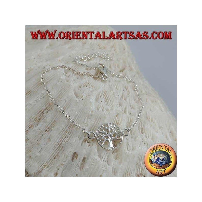 Pulsera de cadena de plata suave con árbol de la vida en el pequeño círculo en el centro