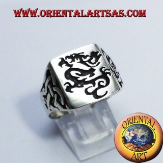 anello sigillo drago con nodo celtico in argento