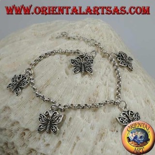 Pulsera de cadena gruesa de plata suave con mariposas colgantes con alas caladas