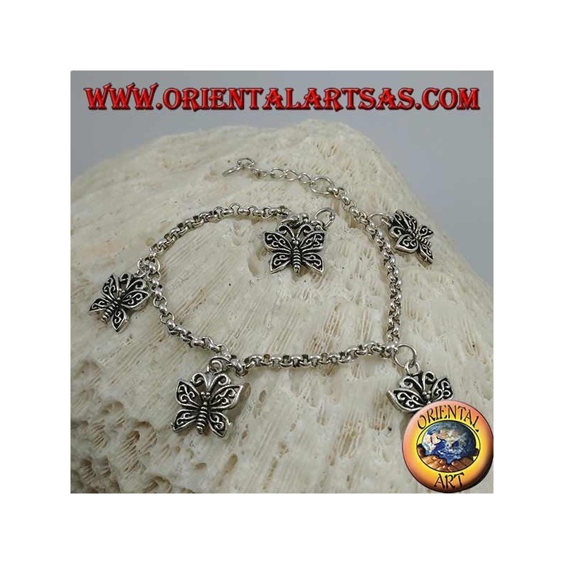 Soft silver thick chain bracelet with hanging butterflies with openwork wings