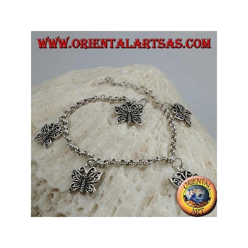 Pulsera de cadena gruesa de plata suave con mariposas colgantes con alas caladas