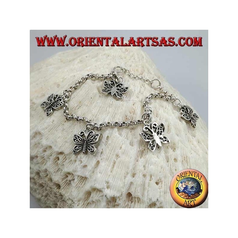 Bracelet à chaîne épaisse en argent doux avec des papillons suspendus avec des ailes ajourées