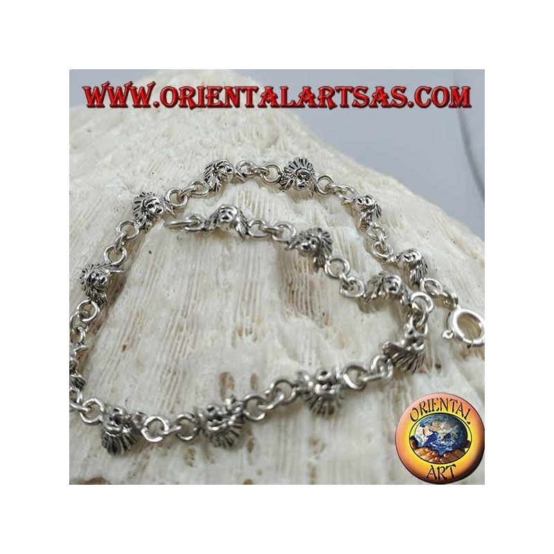 Bracciale in argento morbido con volti di un indiano nativo d'america