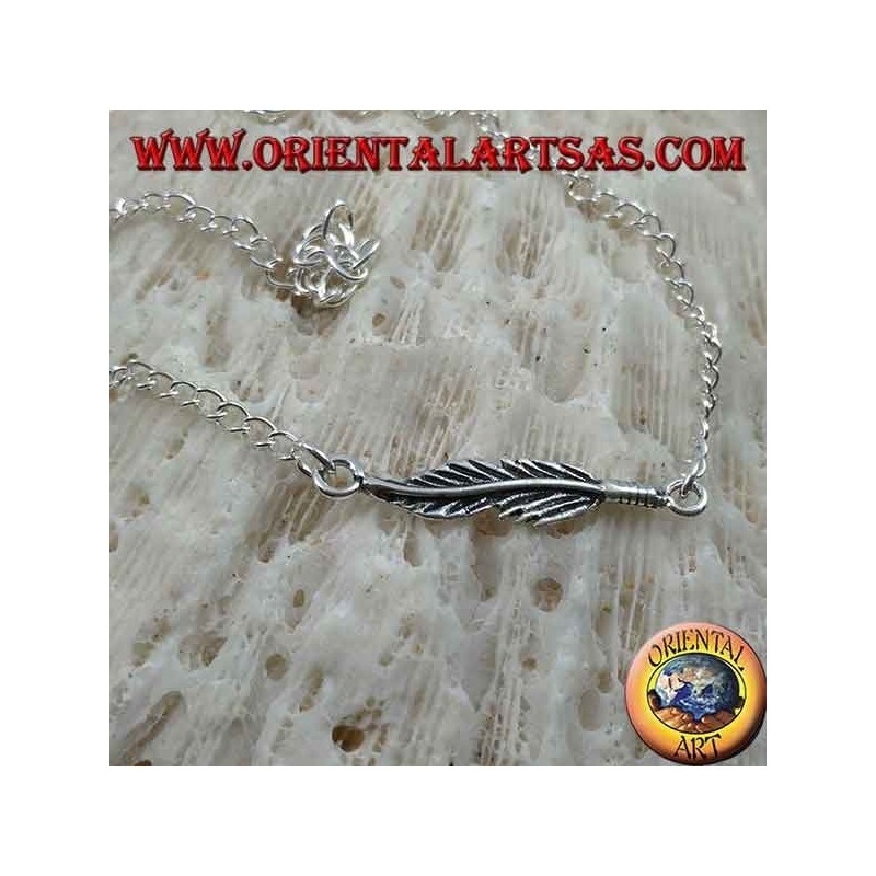 Bracelet en argent doux avec chaîne avec plume au centre