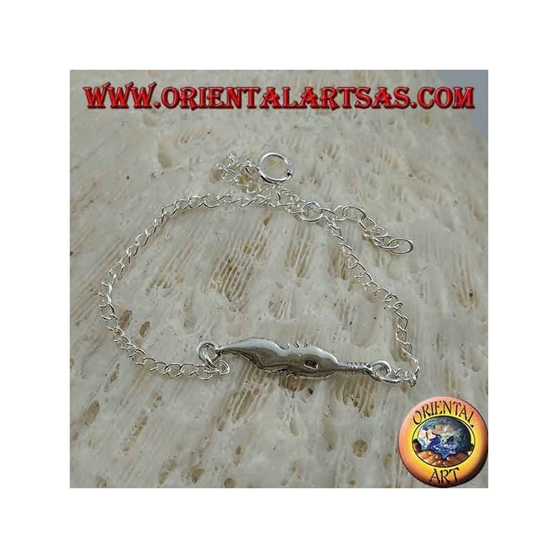 Bracelet en argent doux avec chaîne avec plume au centre