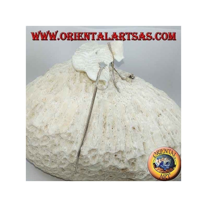 Orecchini in argento a farfalla con stella a lobo e catenina stile snake da 10 cm