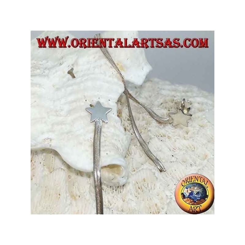 Pendientes de mariposa de plata con estrella lobular y cadena de serpiente de 10 cm.