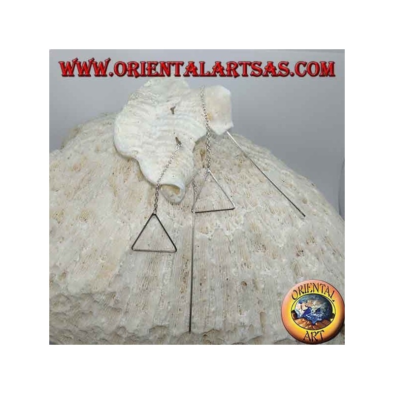 Silver chain earrings with straight bar and dangling triangle