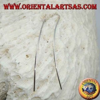 Silver chain earrings with curved arched bar hanging from both sides