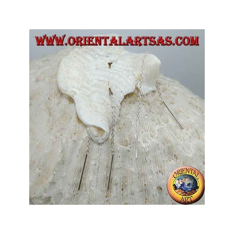 Boucles d'oreilles chaîne en argent avec double barre pendante droite courte