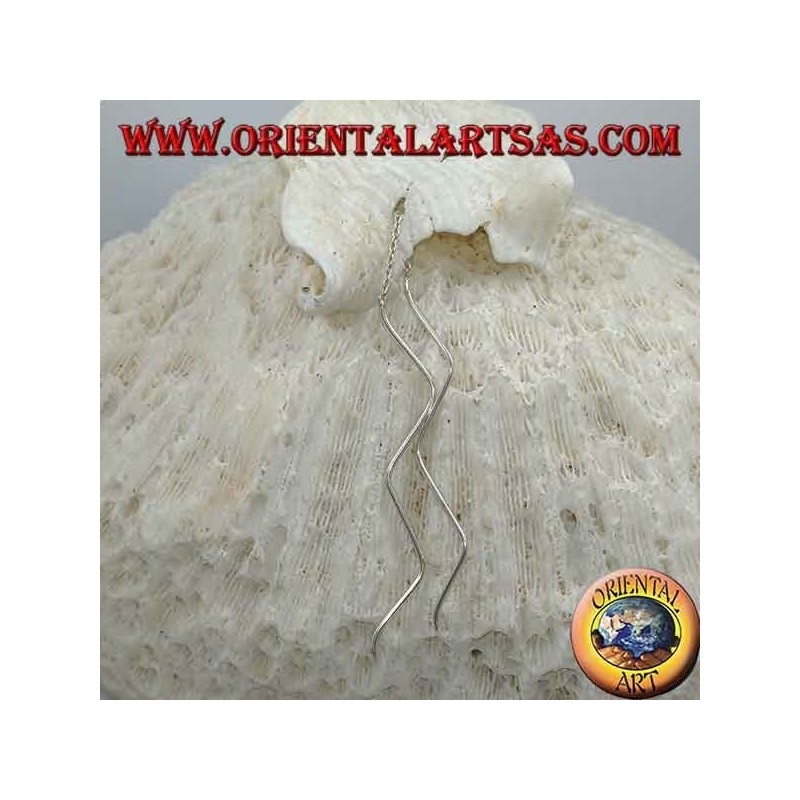 Silver chain earrings with double wave pendant on both sides