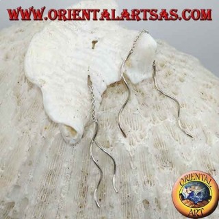 Silver chain earrings with double helical wave on both sides