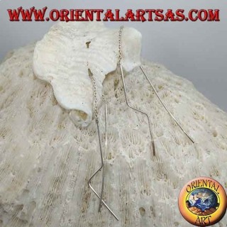 Silver earrings with chain with straight bar and chopped pendants