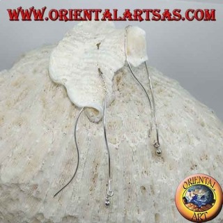 Silver chain earrings with wave on both sides and pendant ball
