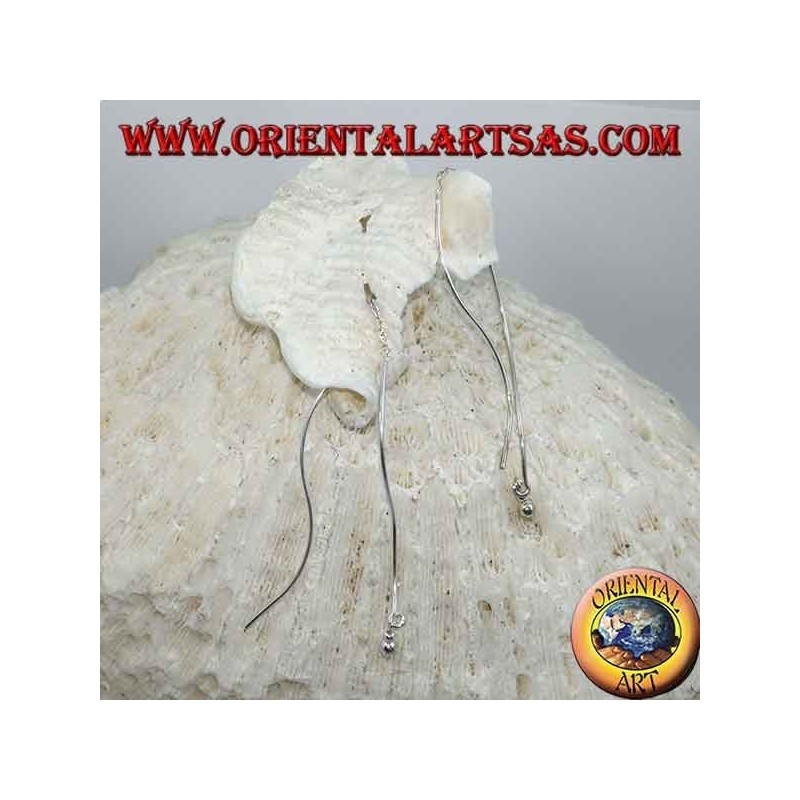 Silver chain earrings with wave on both sides and pendant ball