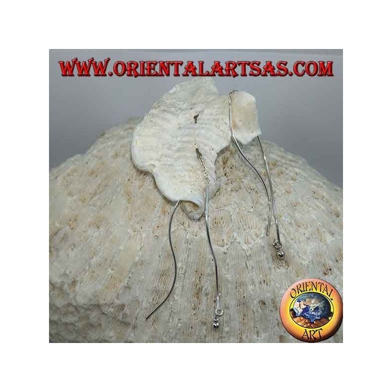 Silver chain earrings with wave on both sides and pendant ball