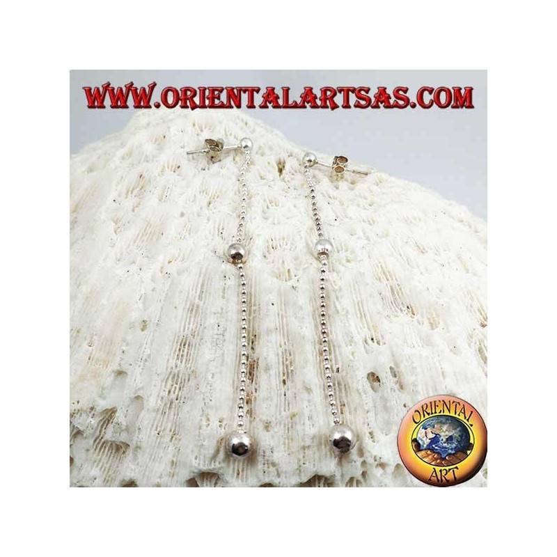 Silver butterfly earrings with small chain and three 7 cm growing balls