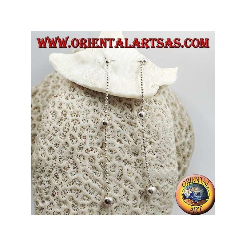 Orecchini in argento a farfalla con catenina a pallini e tre palline crescenti da 7 cm