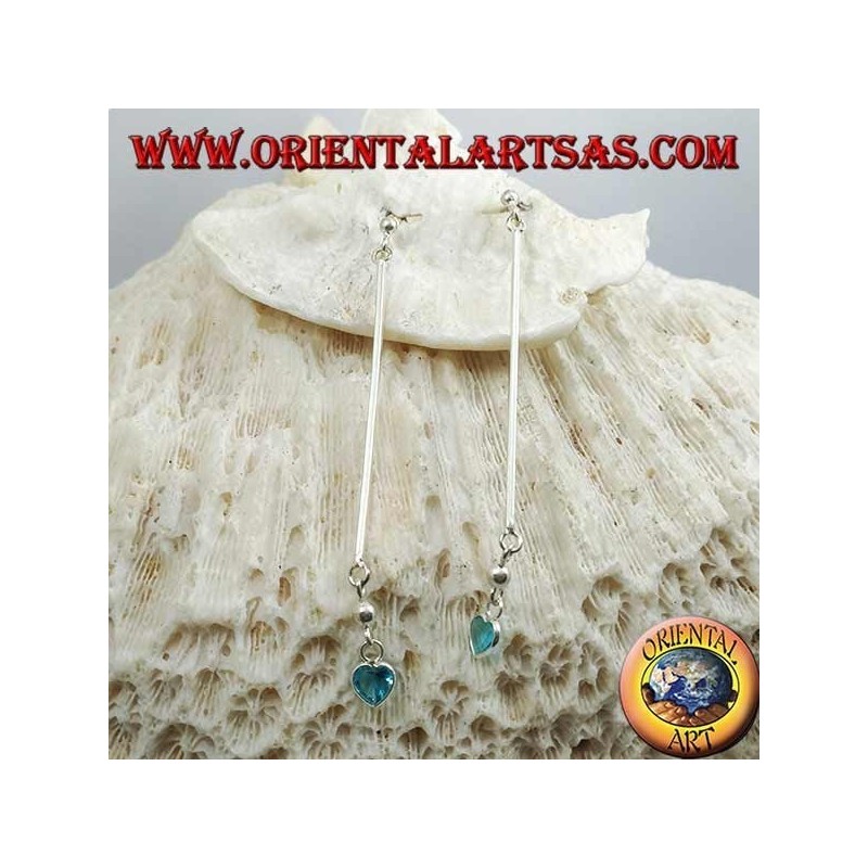 Orecchini in argento a farfalla con barretta e zircone a cuore celeste pendente da 6 cm