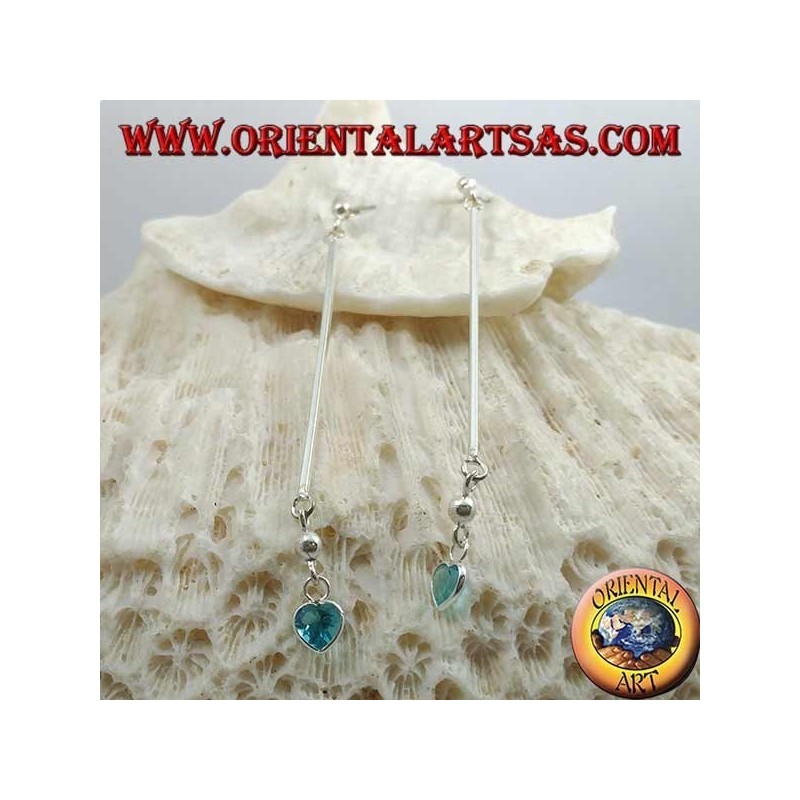 Boucles d'oreilles papillon argent avec barre et pendentif coeur céleste zircon 6 cm