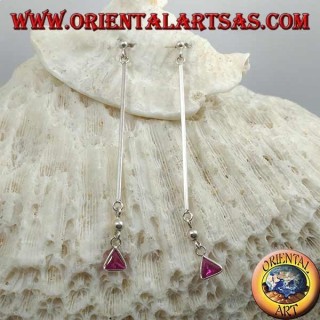 Orecchini in argento a farfalla con barretta e zircone a triangolo rosa pendente da 6 cm