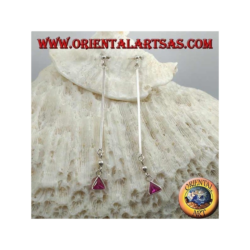 Pendientes mariposa de plata con barra y circonita rosa colgante de 6 cm.