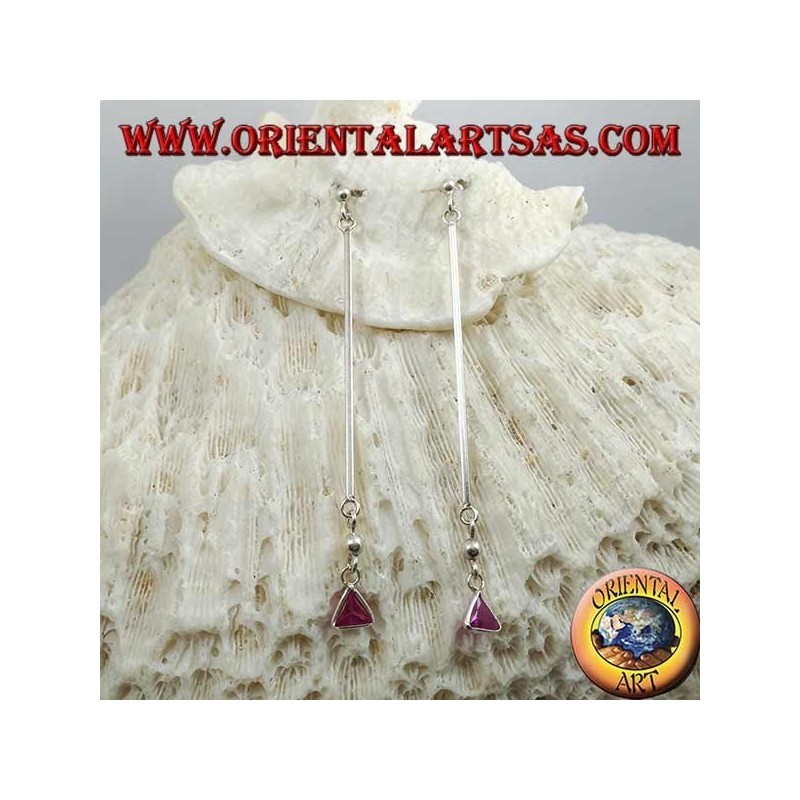 Pendientes mariposa de plata con barra y circonita rosa colgante de 6 cm.