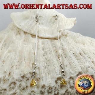 Pendientes mariposa plateados con barra y circonita amarilla con colgante de 6 cm.