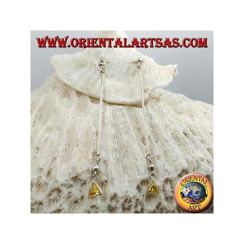 Orecchini in argento a farfalla con barretta e zircone a triangolo giallo pendente da 6 cm