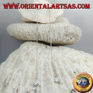 Orecchini in argento a farfalla con catenina a pallini e zircone bianco da 11 cm