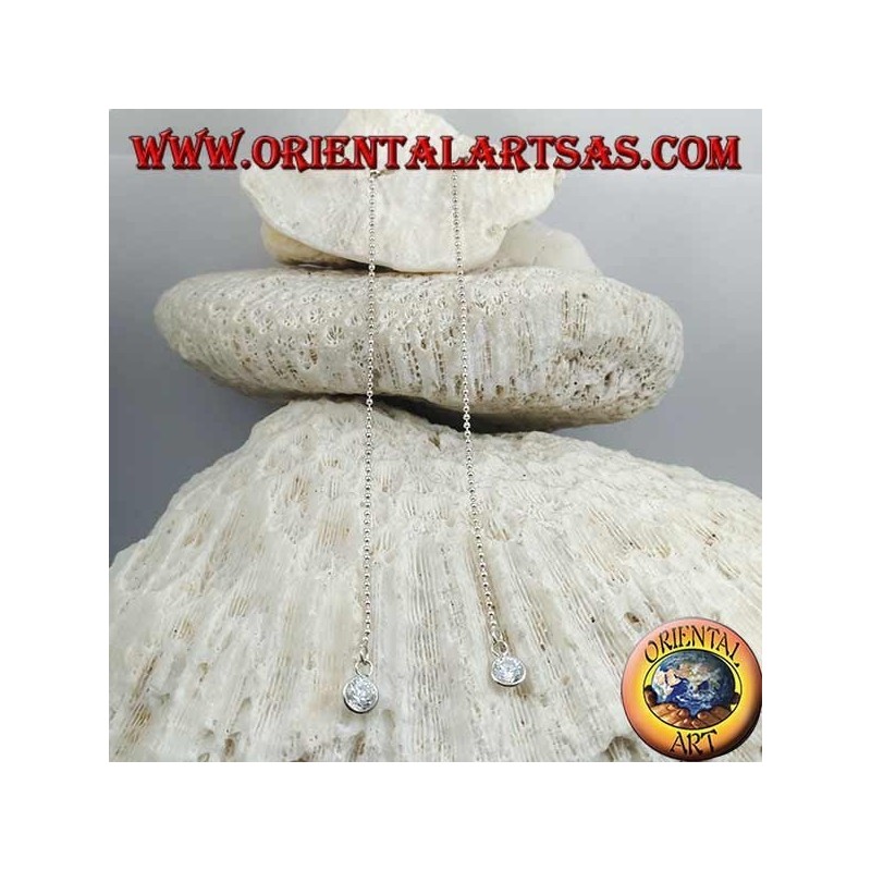 Orecchini in argento a farfalla con catenina a pallini e zircone bianco da 11 cm