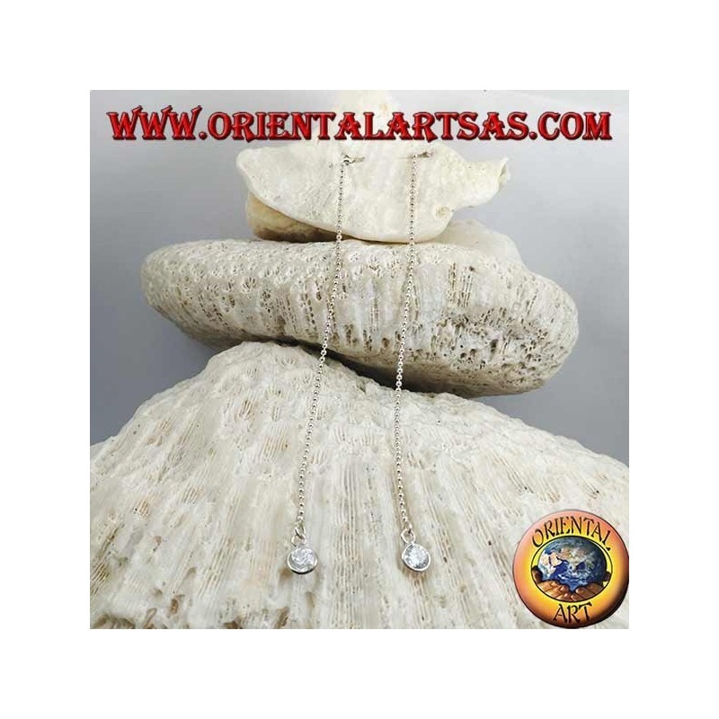 Orecchini in argento a farfalla con catenina a pallini e zircone bianco da 11 cm