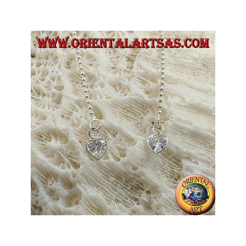 Boucles d'oreilles papillon en argent avec petite chaîne et coeur blanc 11 cm zircon