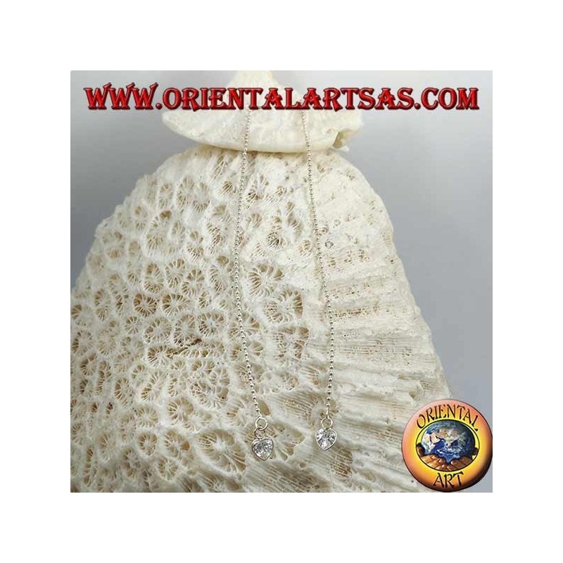 Orecchini in argento a farfalla con catenina a pallini e zircone a cuore bianco da 11 cm